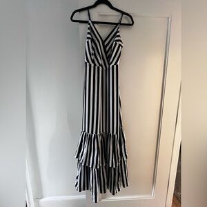 Banana Republic Black & White Striped Tiered Maxi Dress
